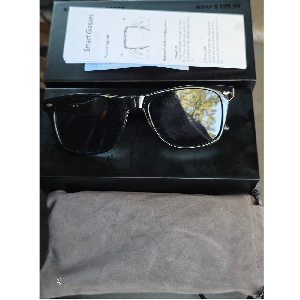AI Smart Glasses Black Bluetooth Audio Wearable Tech Eyewear with Box Pouch